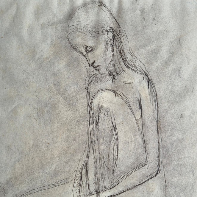 Georg Ehrlich - Seated Girl Drawing for Sculpture