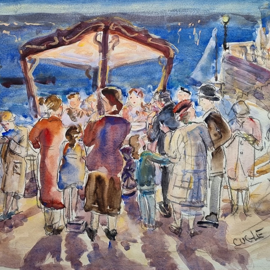 Henry George Cogle - Figures Gathering on a Beach